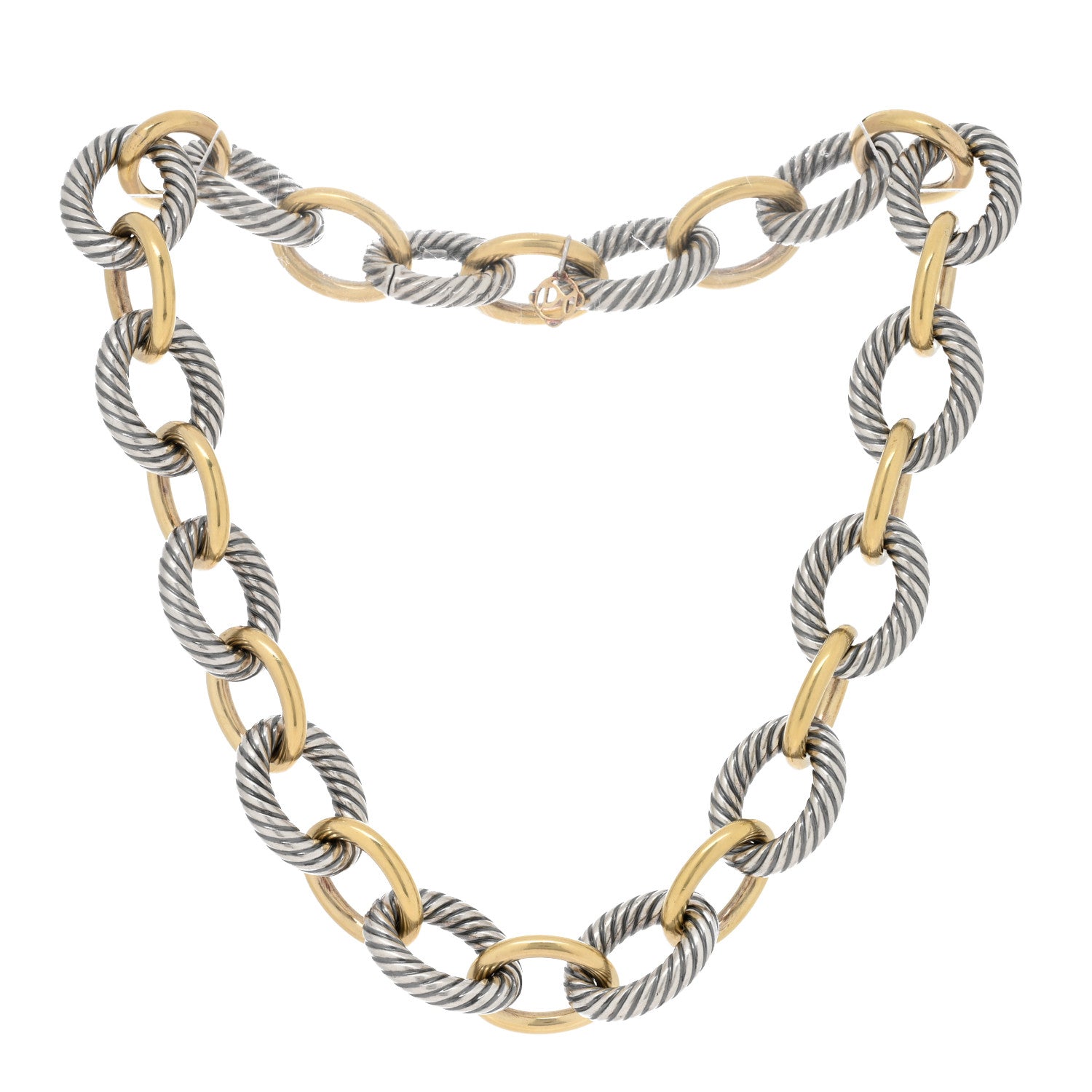 David Yurman Sterling Silver 18K Yellow Gold 18mm Oval Link Necklace 2 of 3