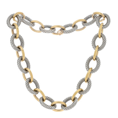 David Yurman Sterling Silver 18K Yellow Gold 18mm Oval Link Necklace 2 of 3