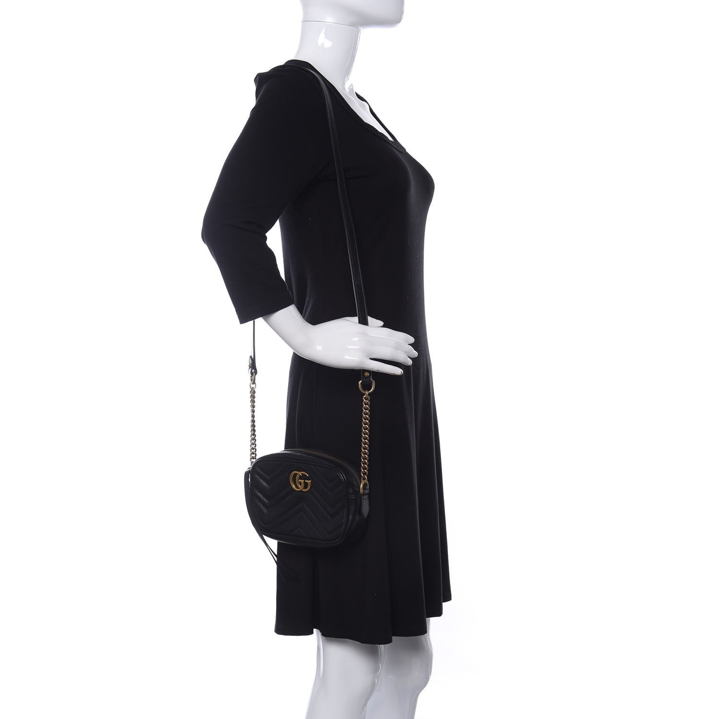 Calfskin Matelasse Mini GG Marmont Chain Shoulder Bag Black