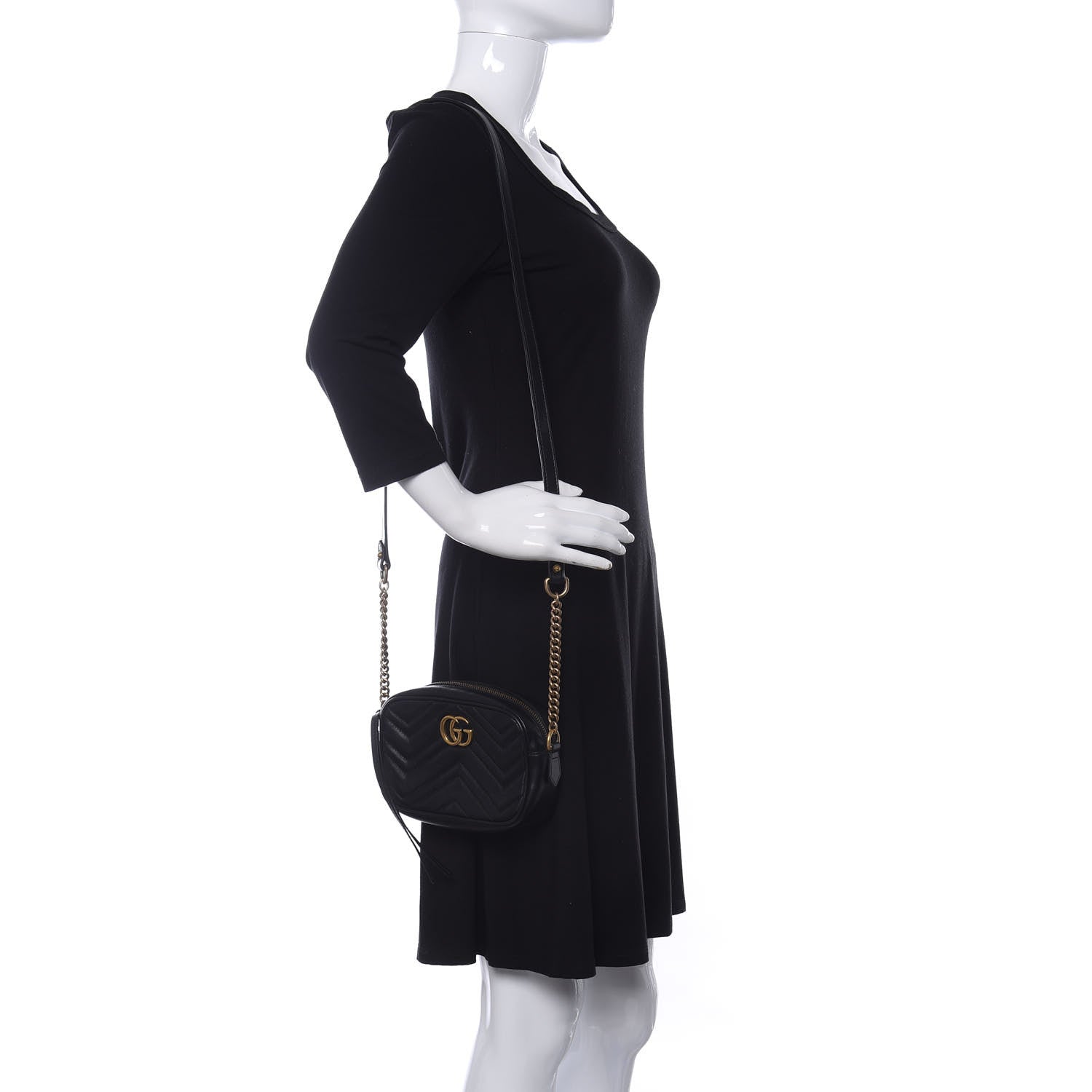 Gucci Calfskin Matelasse Mini GG Marmont Chain Shoulder Bag Black 2 of 11