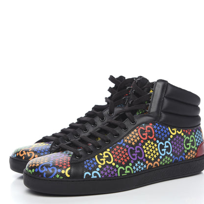 Gucci GG Supreme Monogram Psychedelic Mens High Top Sneakers 10 Black Multicolor 3 of 8