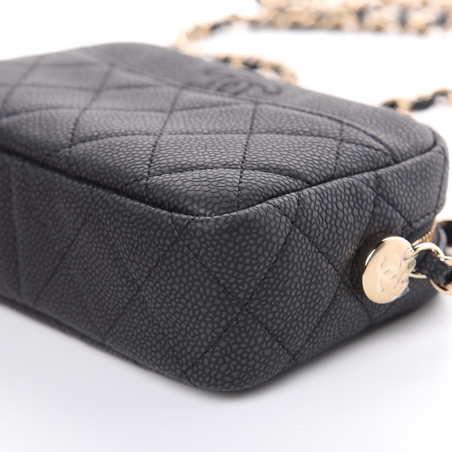 Caviar Quilted Mini Coco Tassel Camera Case Black