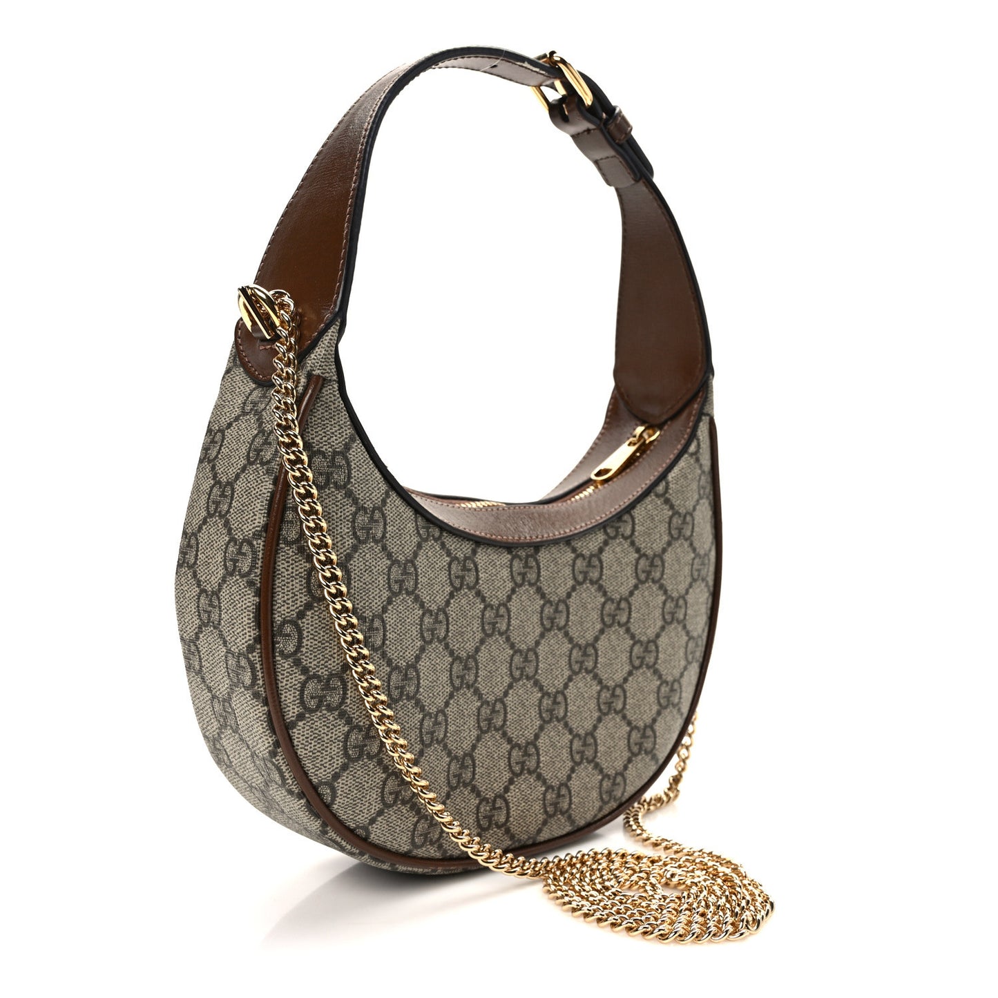 GG Supreme Monogram Azalea Calfskin Mini Retro Interlocking G Half Moon Bag Beige Ebony Brown Sugar