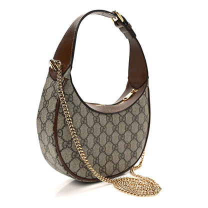 Gucci GG Supreme Monogram Azalea Calfskin Mini Retro Interlocking G Half Moon Bag Beige Ebony Brown Sugar 3 of 11