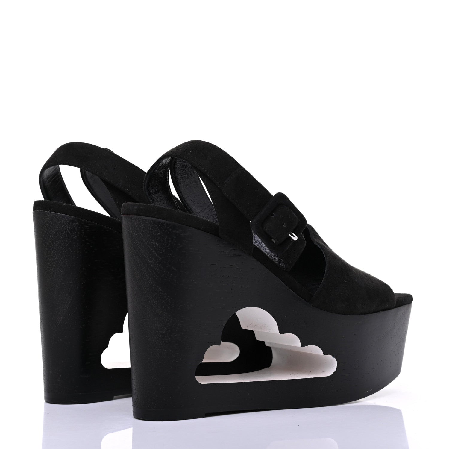 Hermes Suede Goatskin Tendresse Wedge Sandals 36 Black 4 of 9