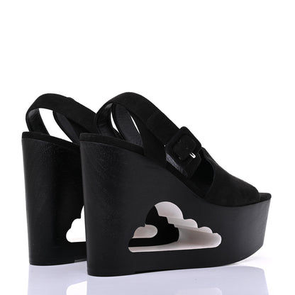 Hermes Suede Goatskin Tendresse Wedge Sandals 36 Black 4 of 9
