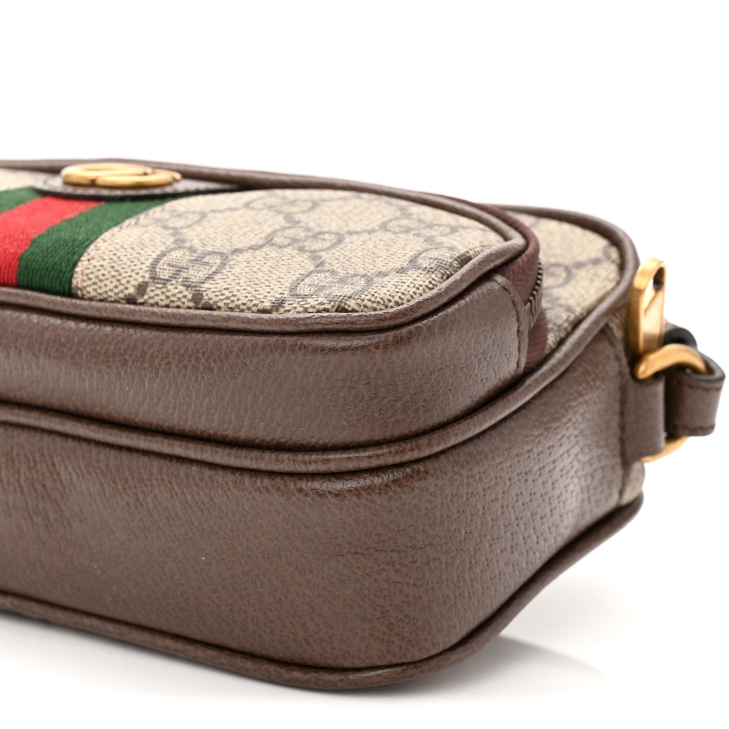 GG Supreme Monogram Textured Dollar Calfskin Web Mini Ophidia Convertible Shoulder Bag Beige Ebony New Acero