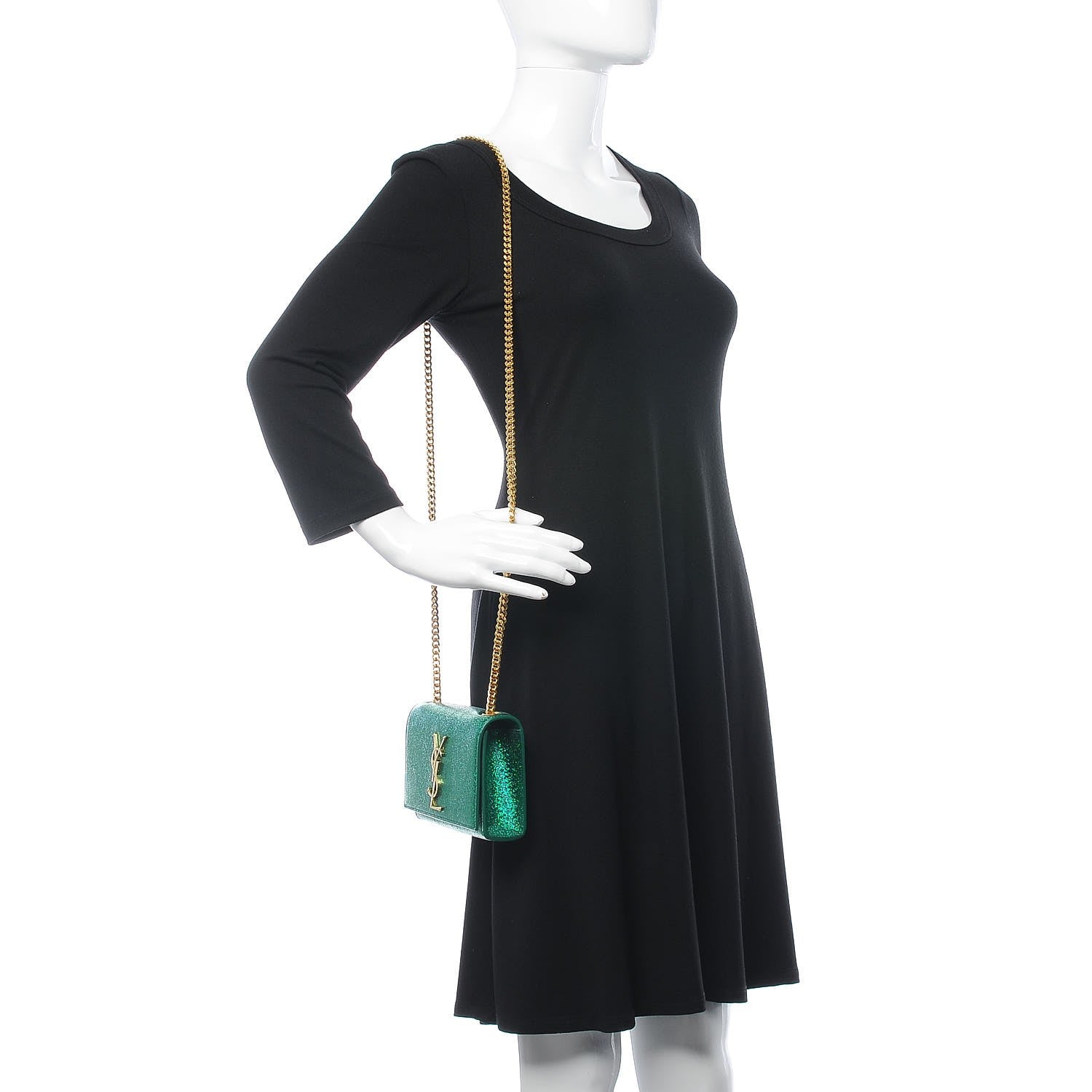Saint Laurent Metallic Calfskin Small Classic Monogram Kate Satchel Green 2 of 6