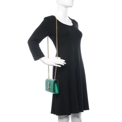 Saint Laurent Metallic Calfskin Small Classic Monogram Kate Satchel Green 2 of 6
