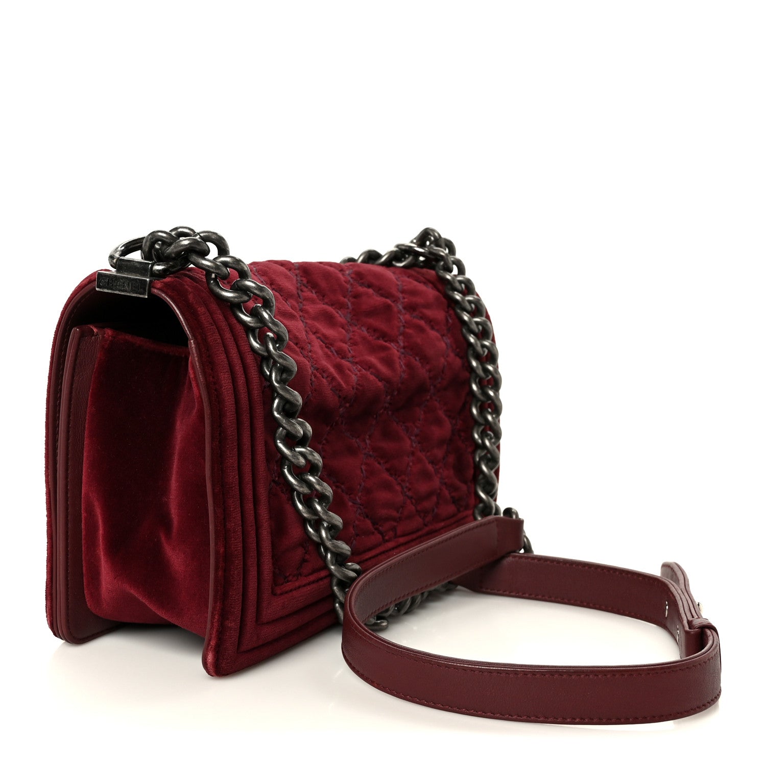Chanel Velvet Tweed Quilted Medium Boy Flap Burgundy 3 of 10