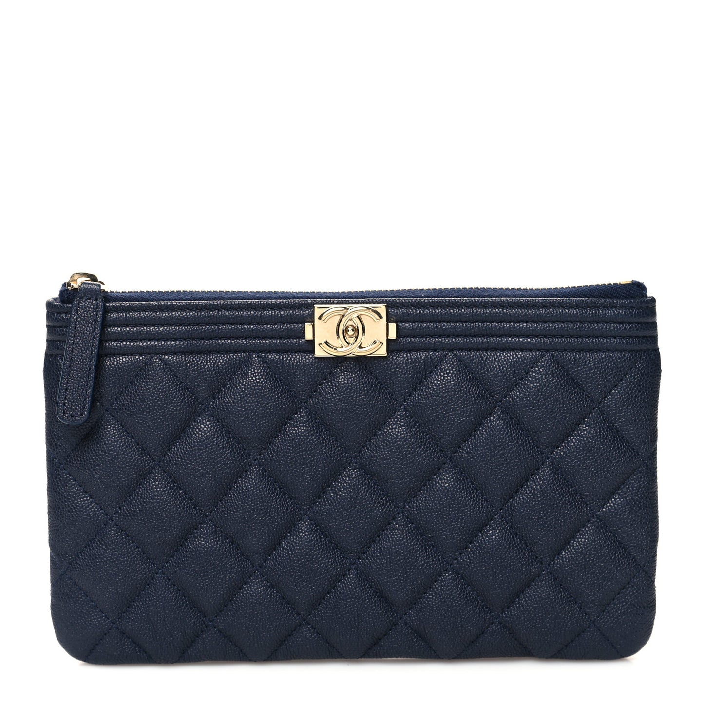 Caviar Quilted Small Zipped Boy Pouch Navy Blue