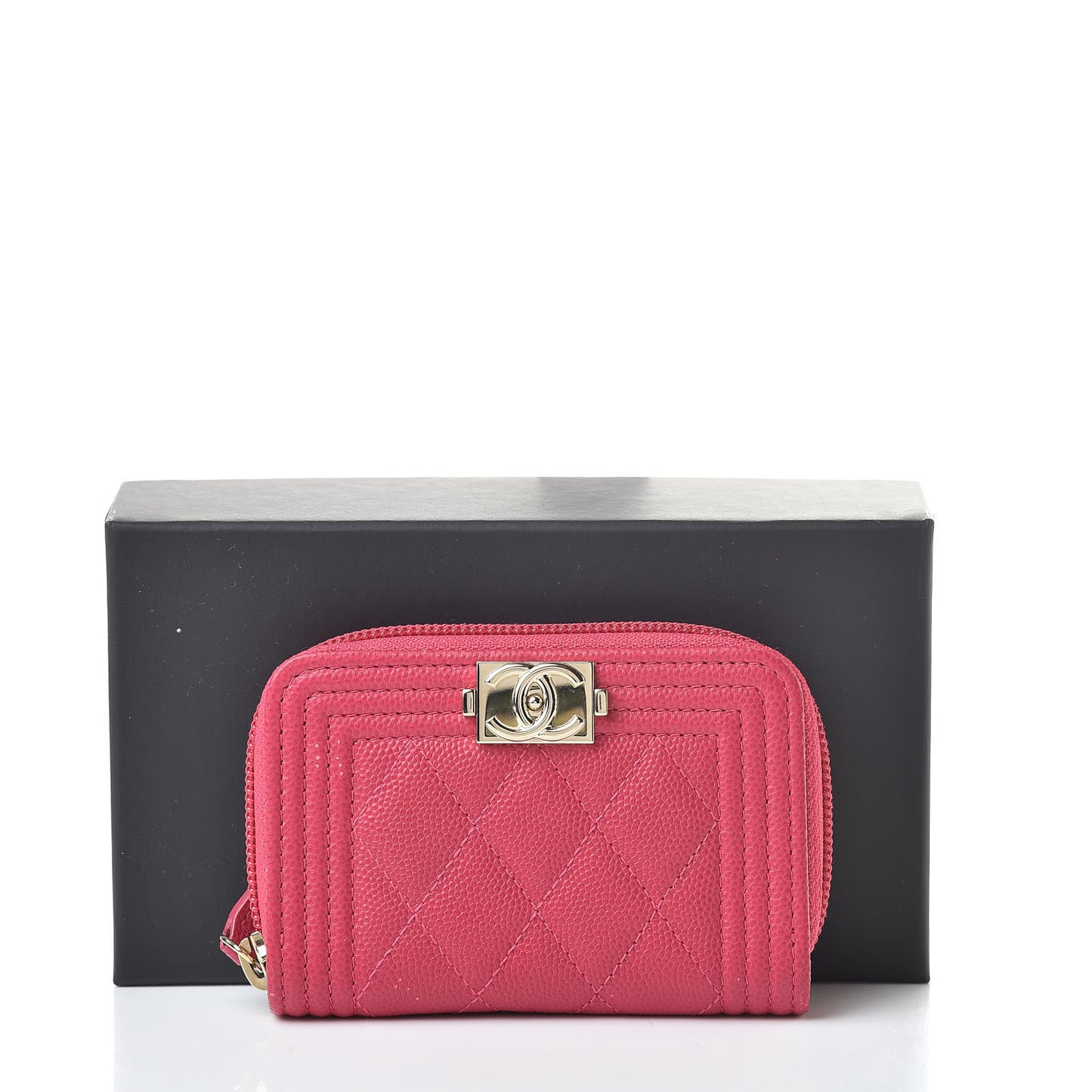 Caviar Quilted Boy Zip Around Coin Purse Wallet Fuchsia