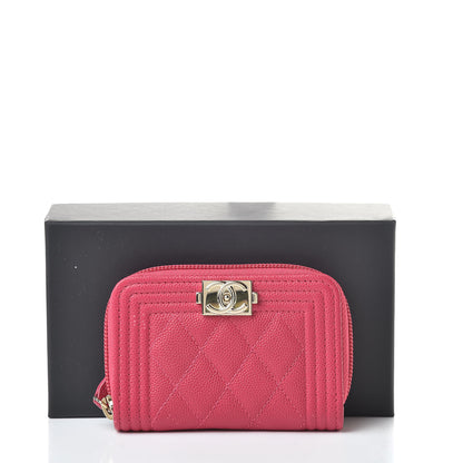 Chanel Caviar Quilted Boy Zip Around Coin Purse Wallet Fuchsia 11 of 11