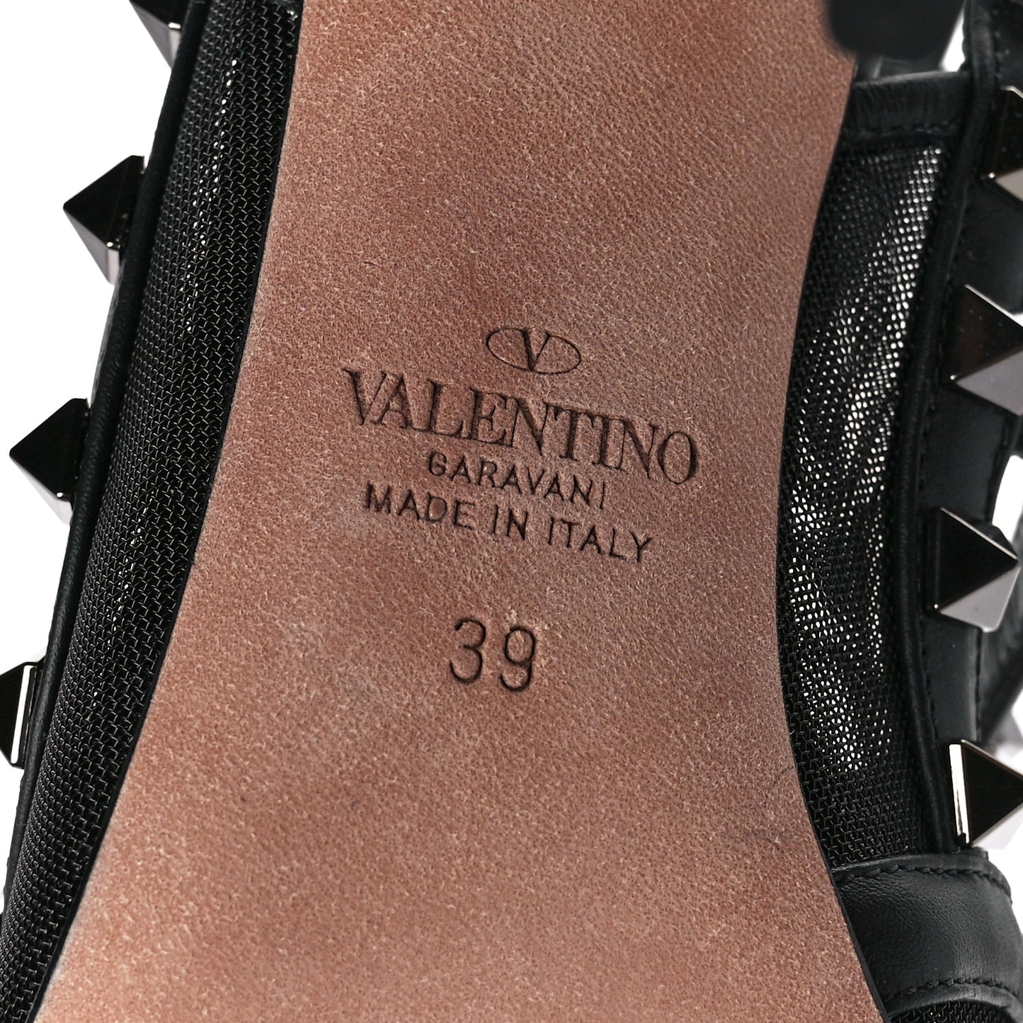 Mesh Calfskin Rockstud Ankle Strap 100mm Pumps 39 Black