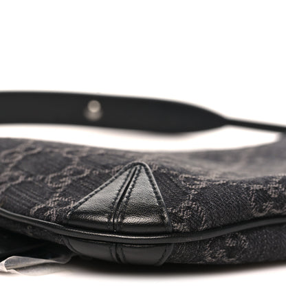 Gucci Jacquard Black Denim GG Monogram Horsebit Slim Small Shoulder Bag Black Grey 9 of 10