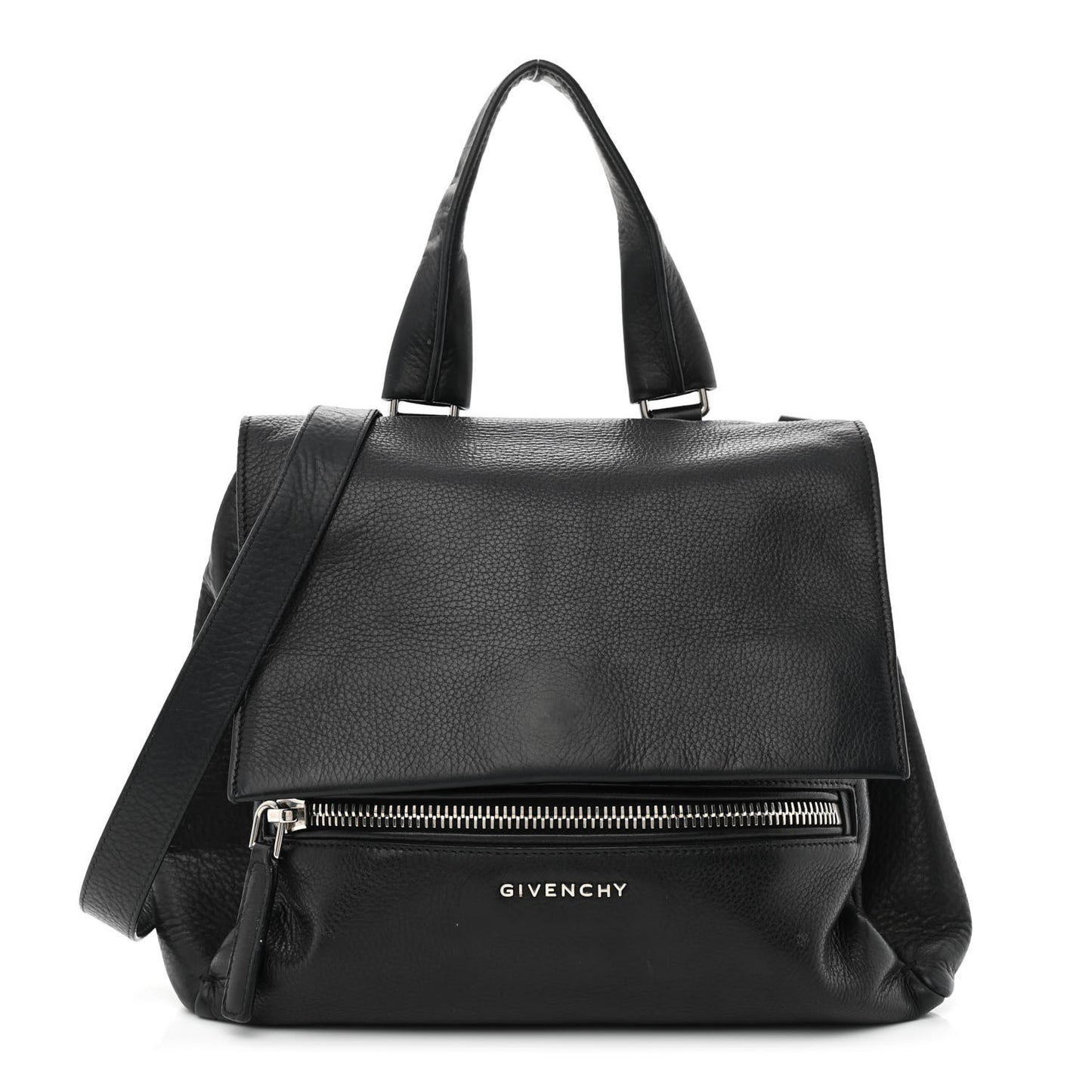 Pebbled Calfskin Small Pandora Pure Flap Bag Black