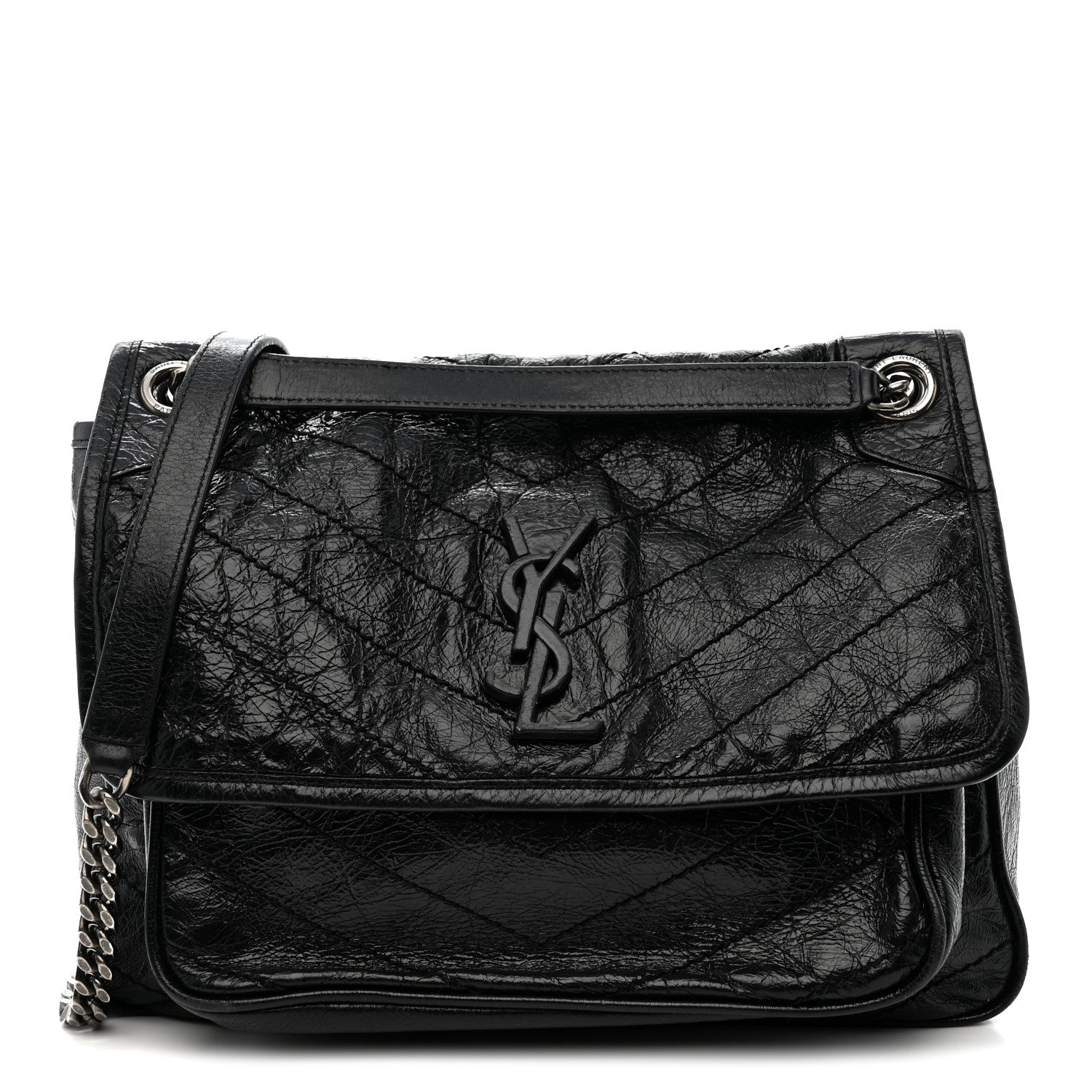 Saint Laurent Crinkled Calfskin Matelasse Monogram Medium Niki Chain Satchel Black 1 of 15