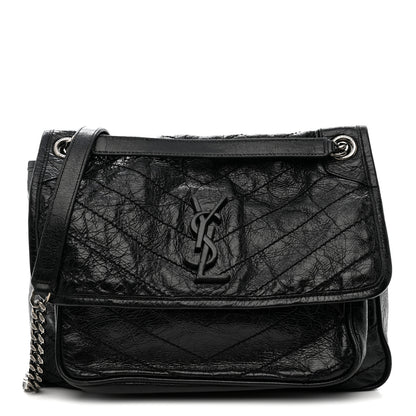 Saint Laurent Crinkled Calfskin Matelasse Monogram Medium Niki Chain Satchel Black 1 of 15