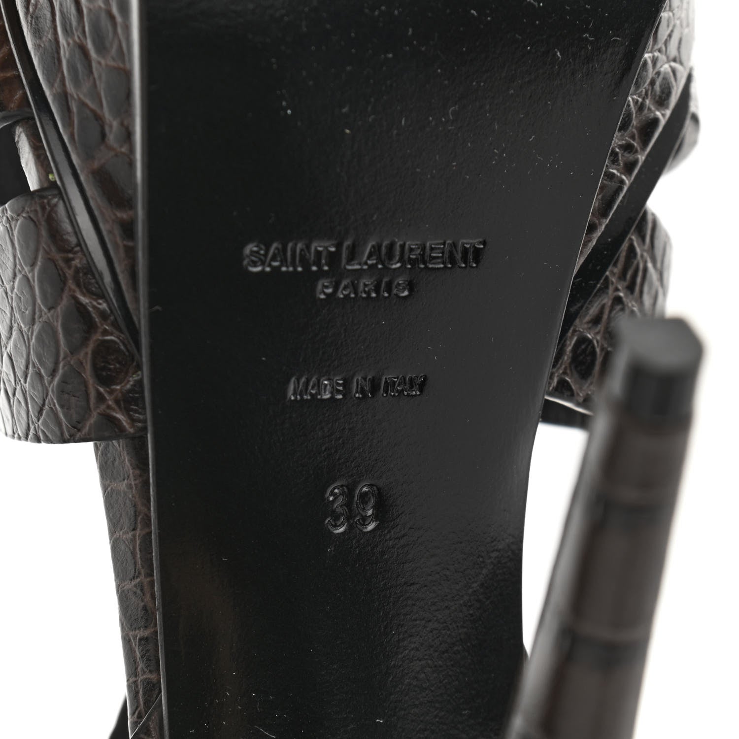 Saint Laurent Calfskin Embossed Crocodile Tribute 105 Platform Sandals 39 Ultra Grey 6 of 8