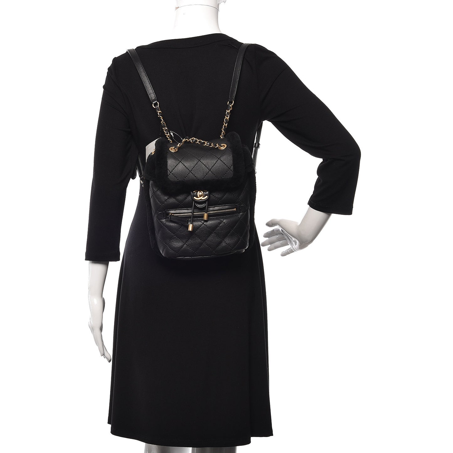Lambskin Shearling Quilted CC Backpack Black