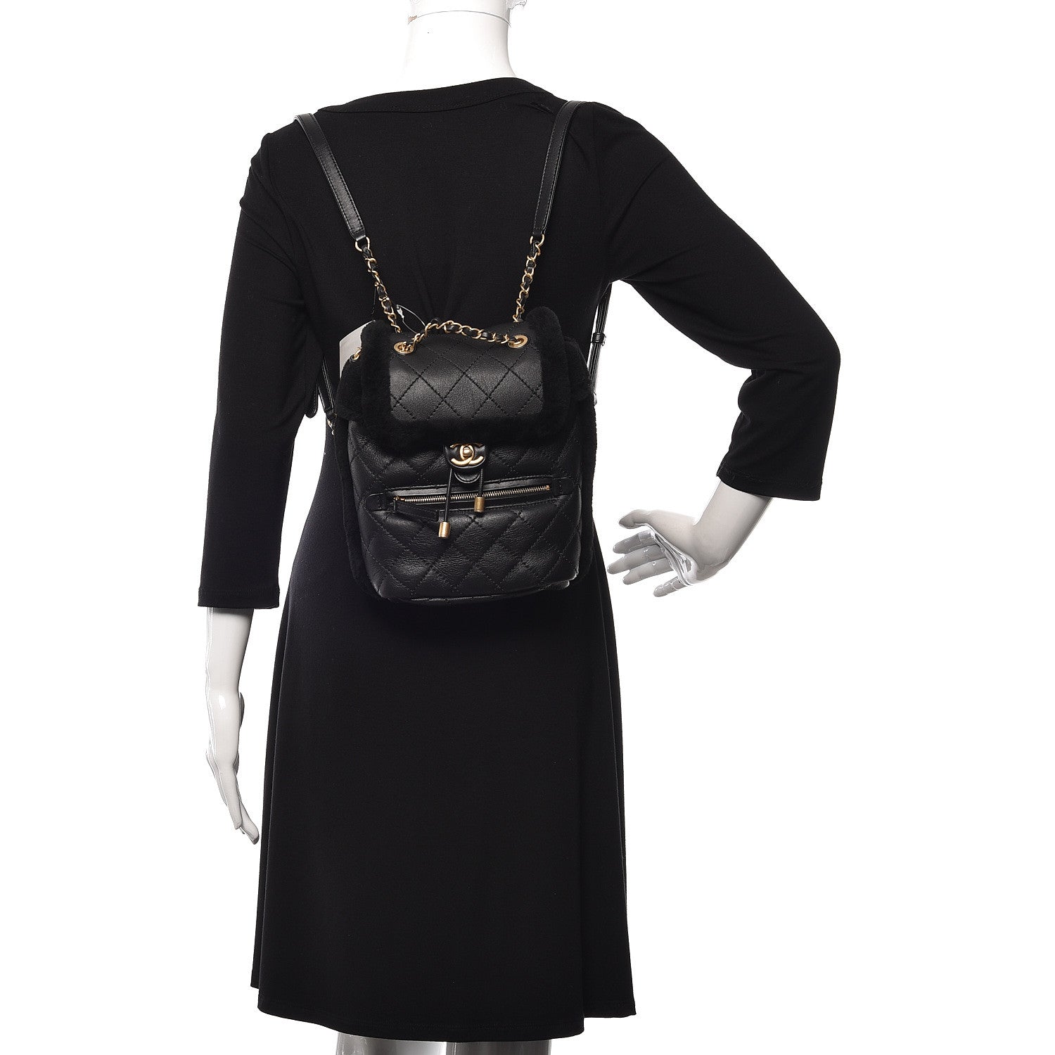 Chanel Lambskin Shearling Quilted CC Backpack Black 2 of 10