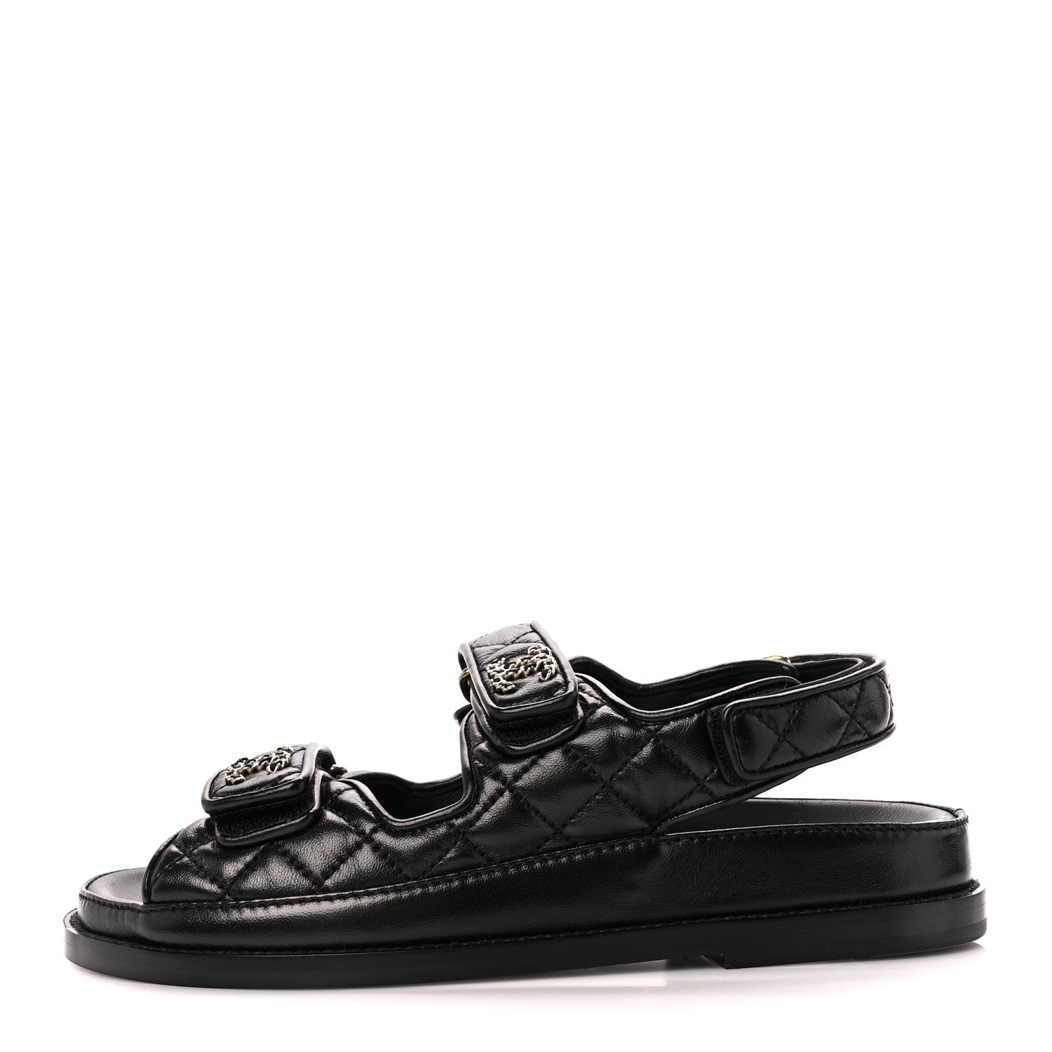 Chanel Lambskin Velcro Dad Sandals 36 Black 1 of 9