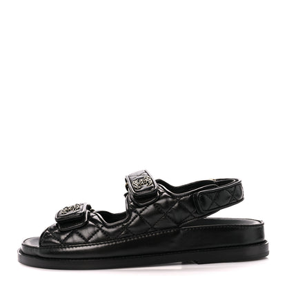 Chanel Lambskin Velcro Dad Sandals 36 Black 1 of 9