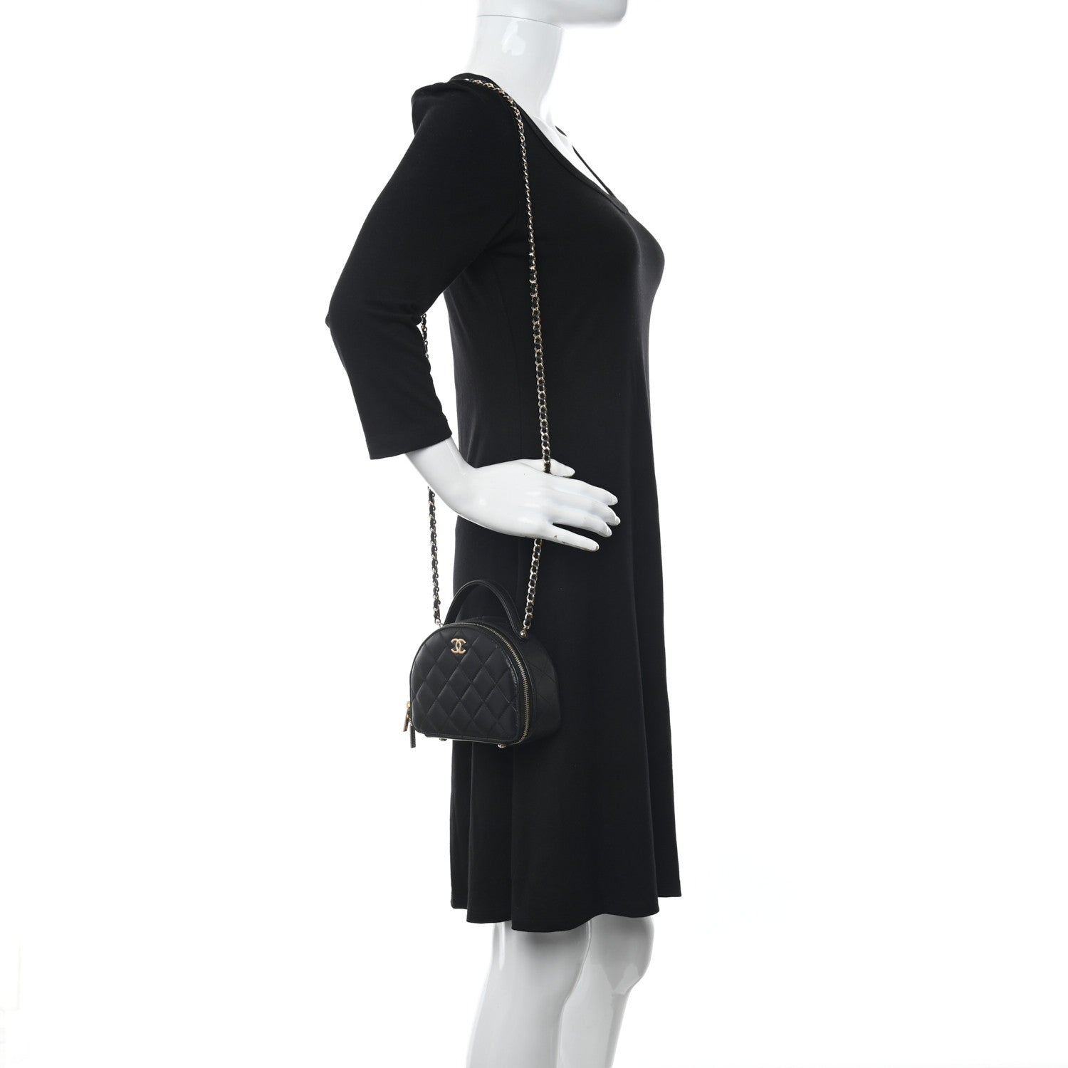 Chanel Lambskin Quilted Chic Riviera Top Handle Vanity Case Black 2 of 10