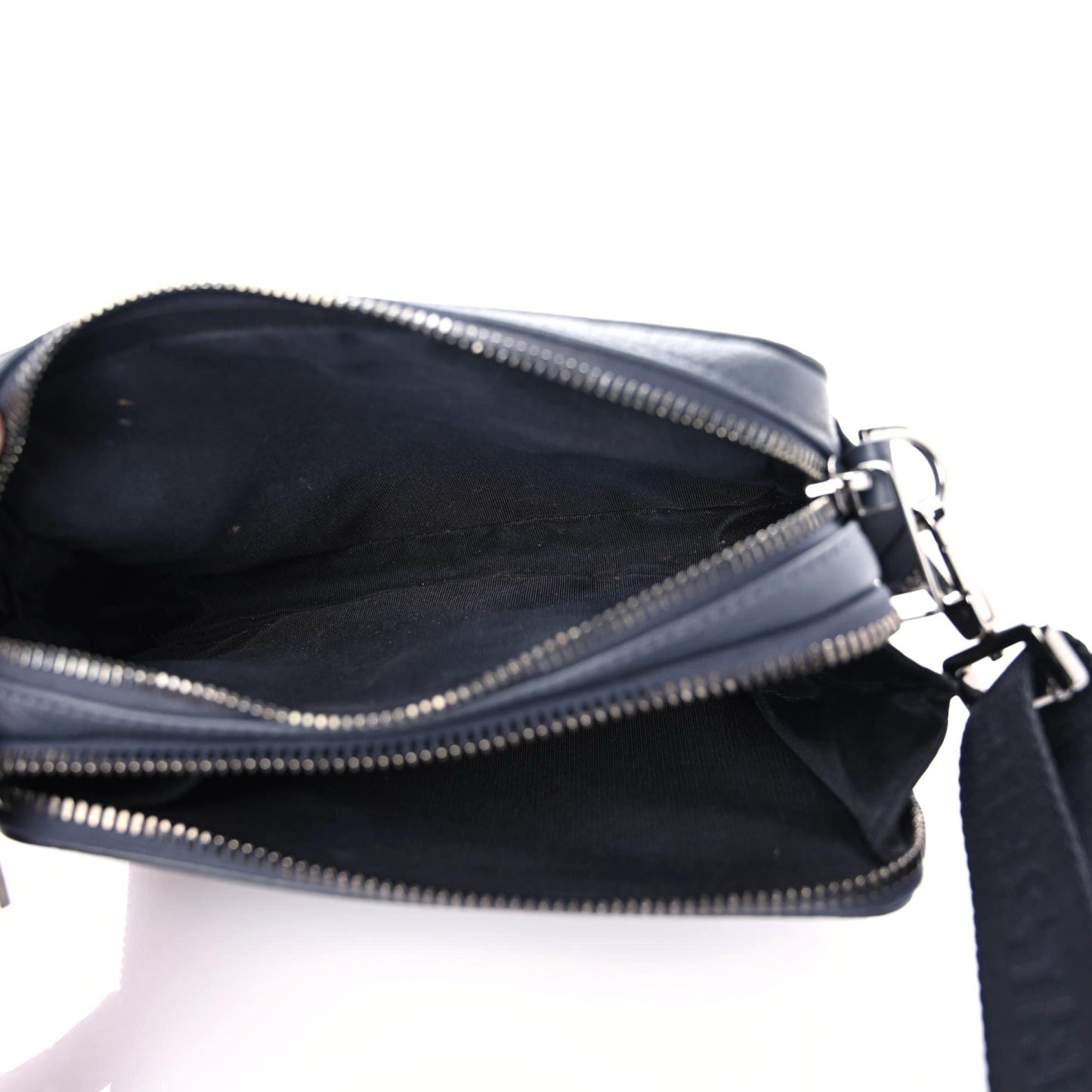 Grained Calfskin Double Zip Crossbody Pouch Blue