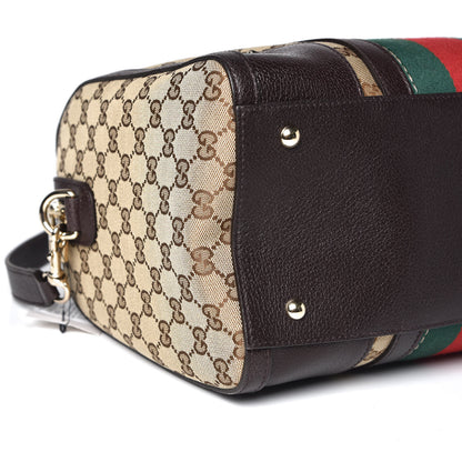 Gucci Monogram Vintage Web Medium Webby Bee Boston Dark Brown 5 of 9