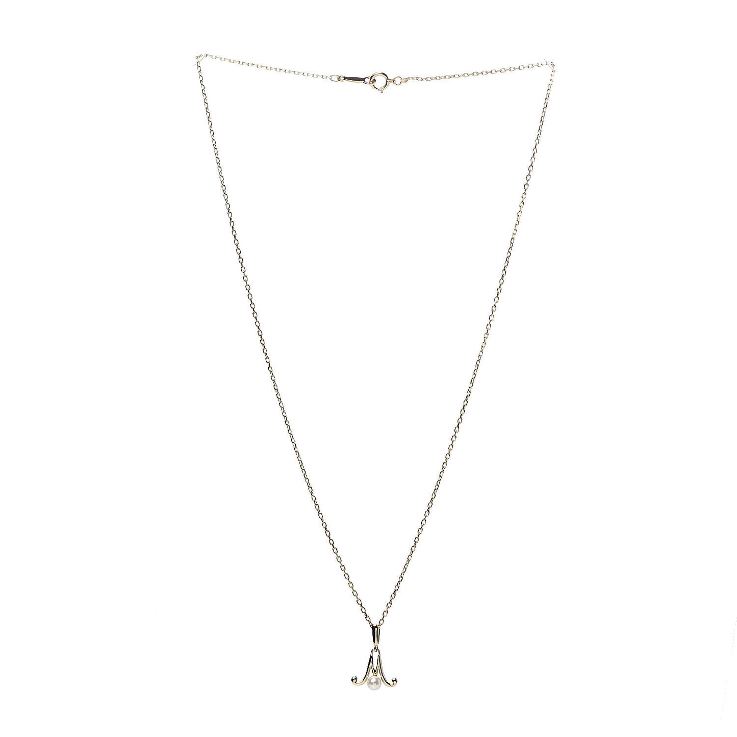 18K Yellow Gold Akoya Pearl 3mm Logo Pendant Necklace