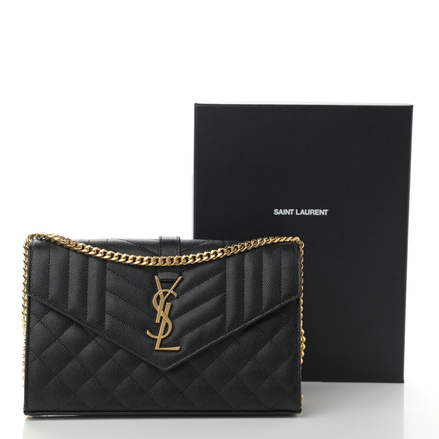 Grain De Poudre Mixed Matelasse Triquilt Monogram Chain Wallet Black