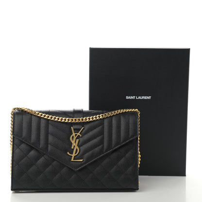 Saint Laurent Grain De Poudre Mixed Matelasse Triquilt Monogram Chain Wallet Black 11 of 11