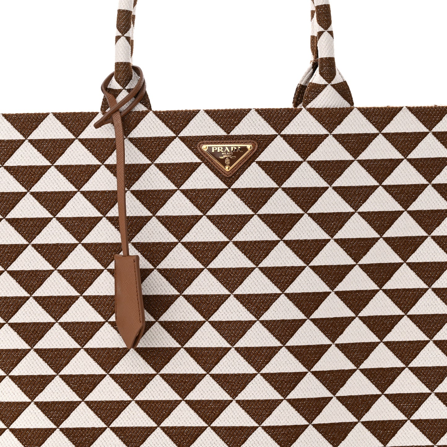 Jacquard Saffiano Triangolo Symbole Embroidered Large Tote Tobacco Talco