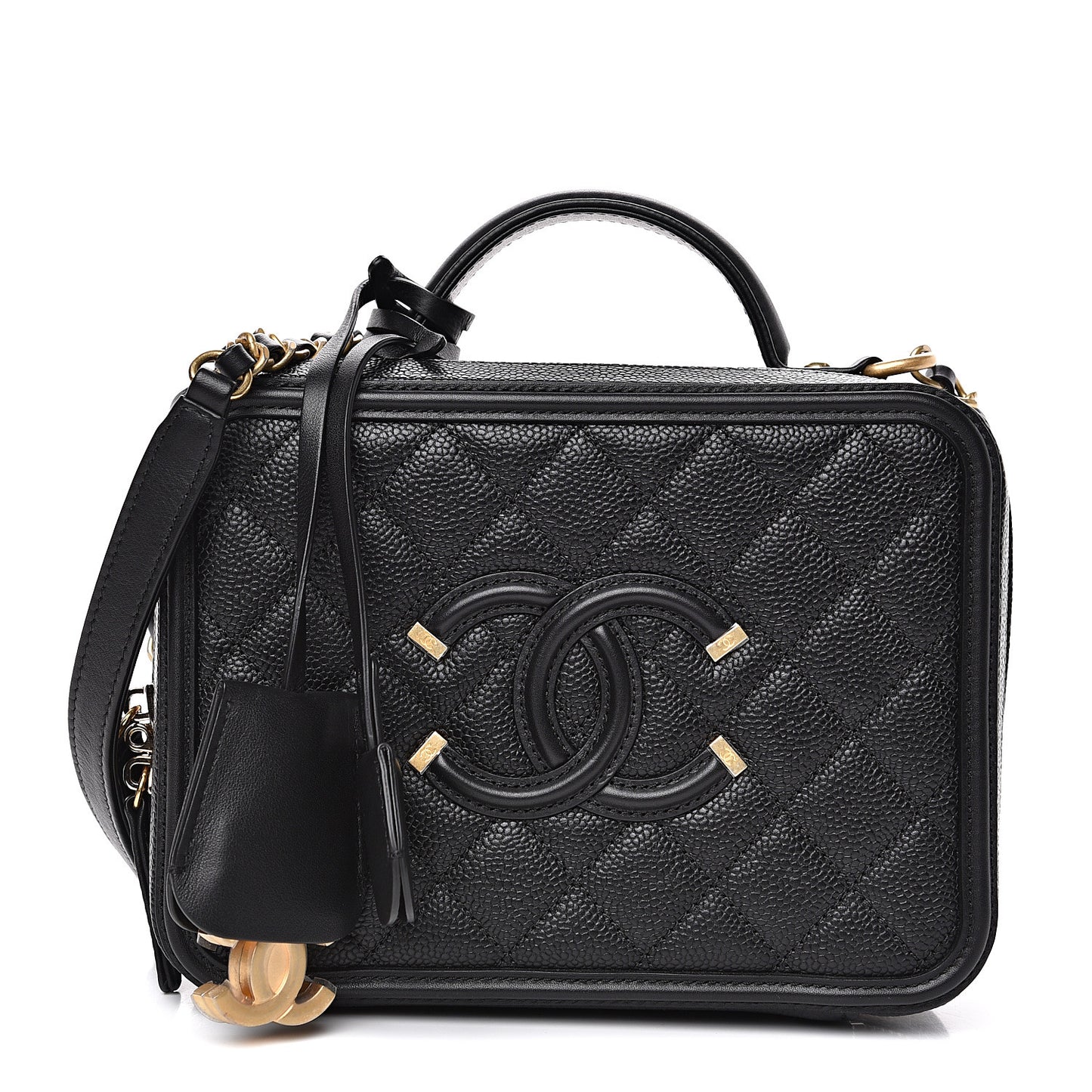 Caviar Quilted Medium CC Filigree Vanity Case Black