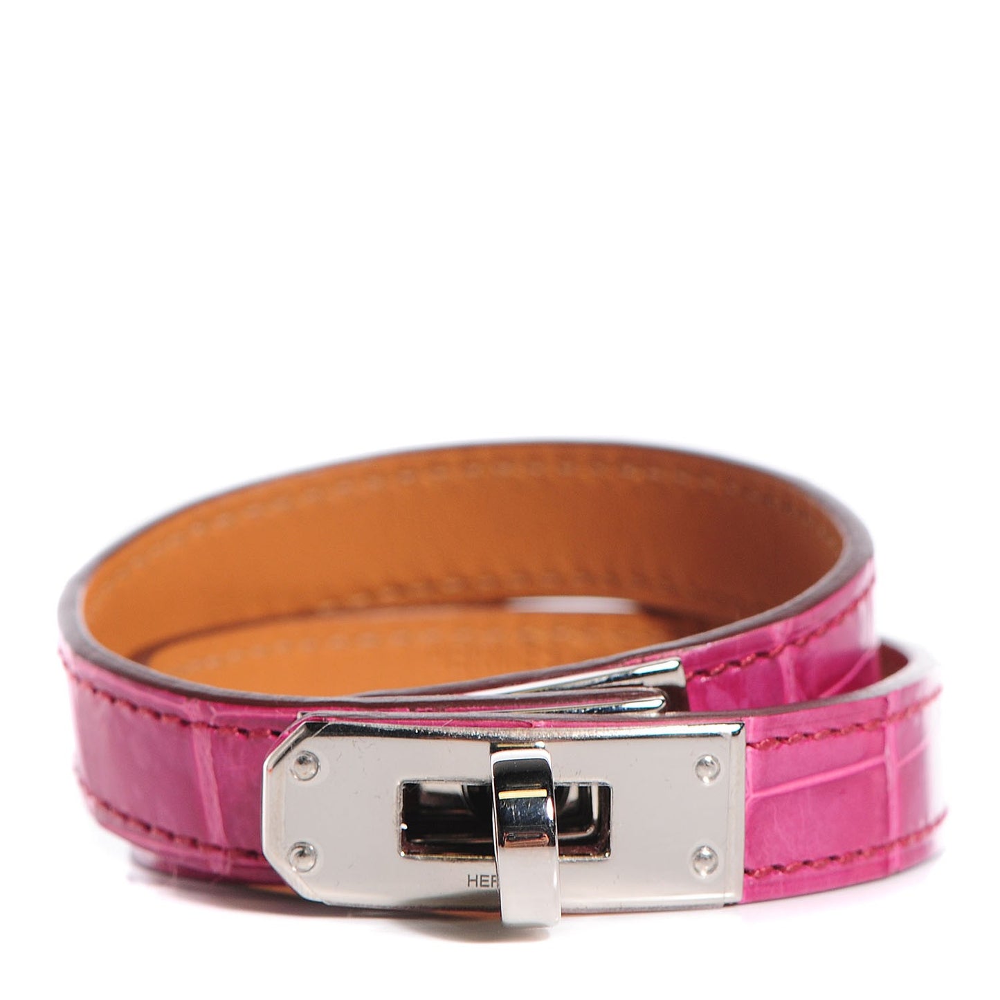Shiny Alligator Kelly Double Tour Bracelet Small Fuchsia