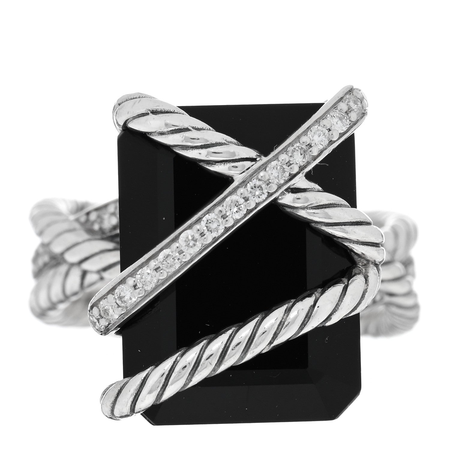 David Yurman Sterling Silver Diamond Black Onyx 15mm Cable Wrap Ring 50 5.25 1 of 4
