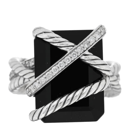 David Yurman Sterling Silver Diamond Black Onyx 15mm Cable Wrap Ring 50 5.25 1 of 4