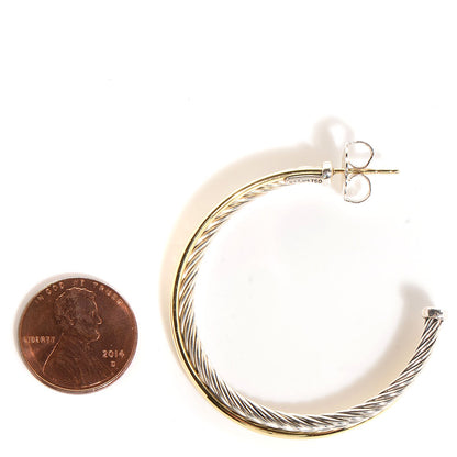 David Yurman Sterling Silver 18K Yellow Gold 44mm Extra Large Crossover Cable Hoop Earrings 2 of 6