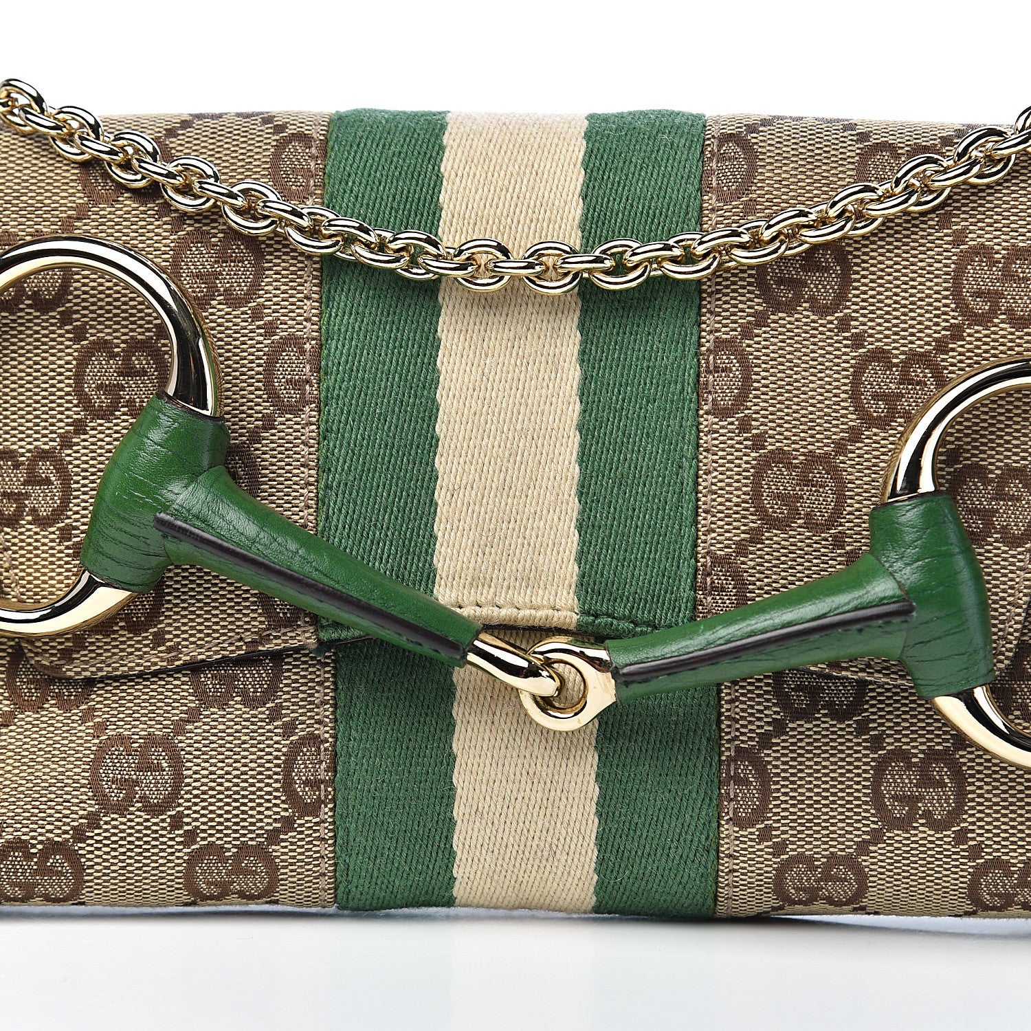 Gucci Monogram Web Small Horsebit Chain Clutch Green 12 of 12