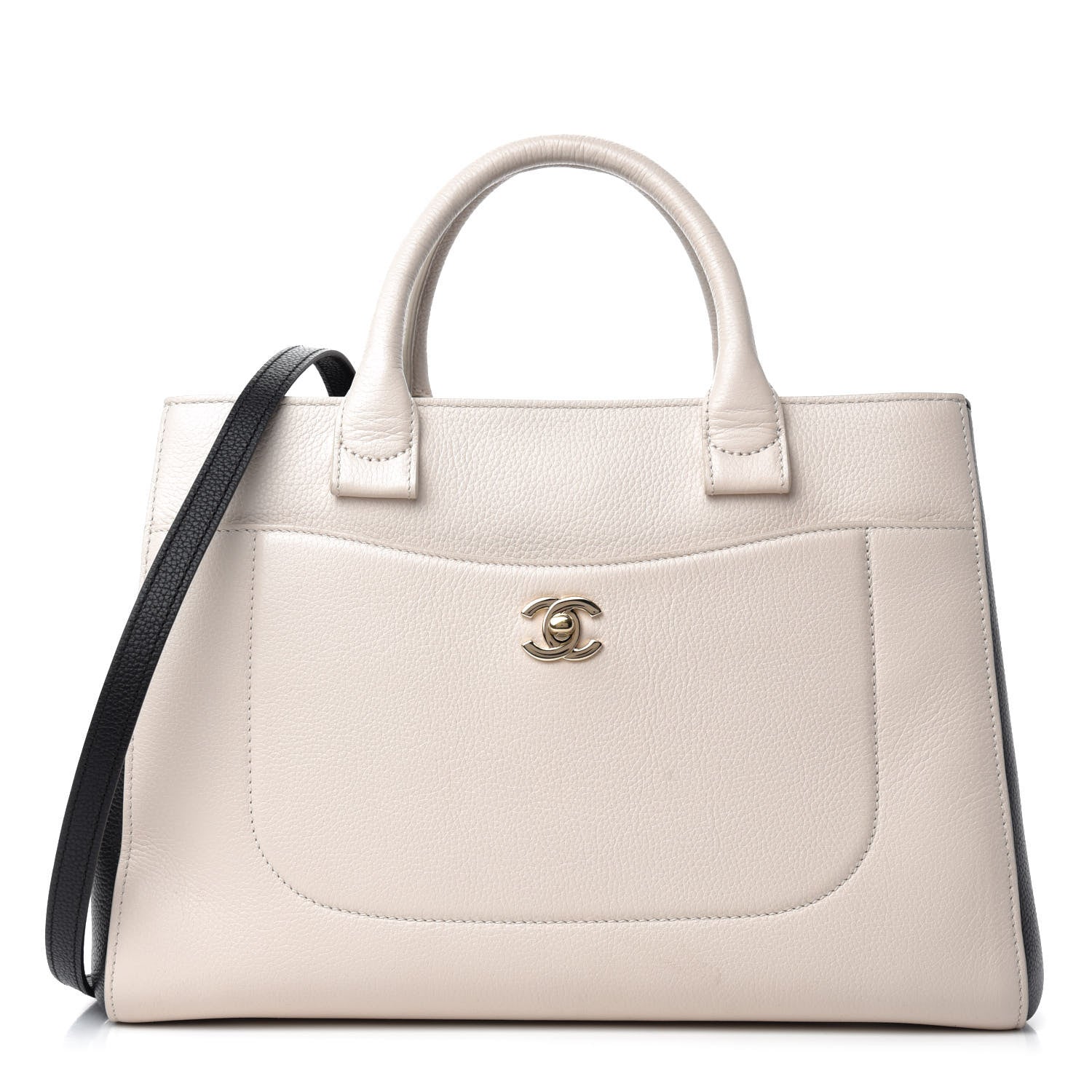 Chanel Grained Calfskin Small Bi-Color Neo Executive Shopper Tote Beige Black 1 of 11