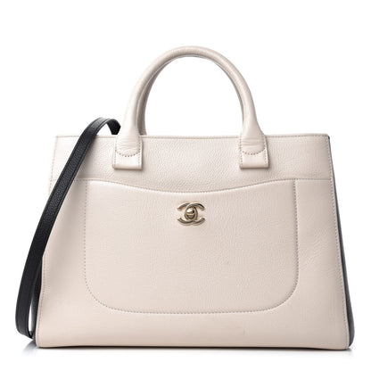 Chanel Grained Calfskin Small Bi-Color Neo Executive Shopper Tote Beige Black 1 of 11