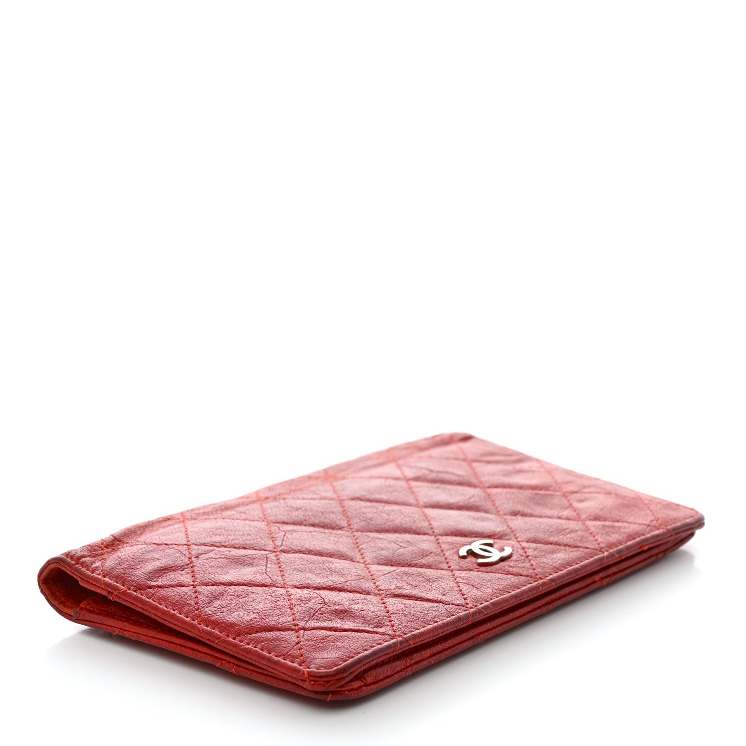 Chanel Crinkled Calfskin Quilted Yen Wallet Red 4 of 11