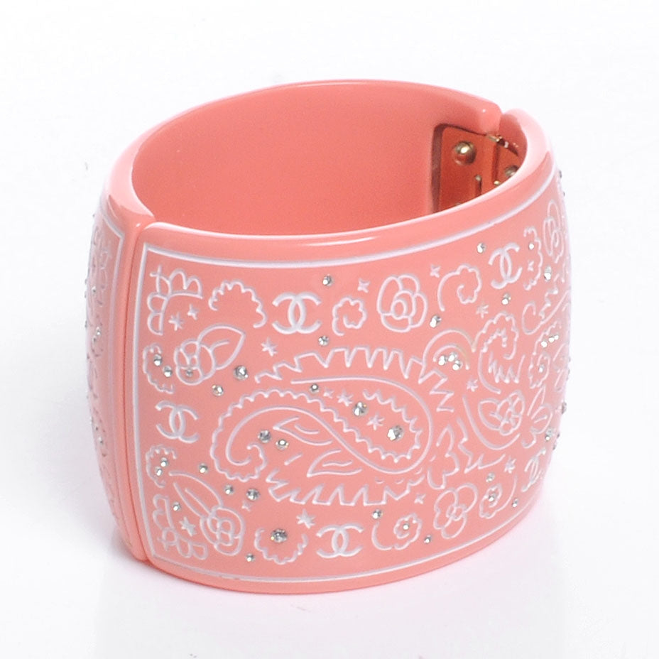 Resin Diamante Wide Bracelet Cuff Pink