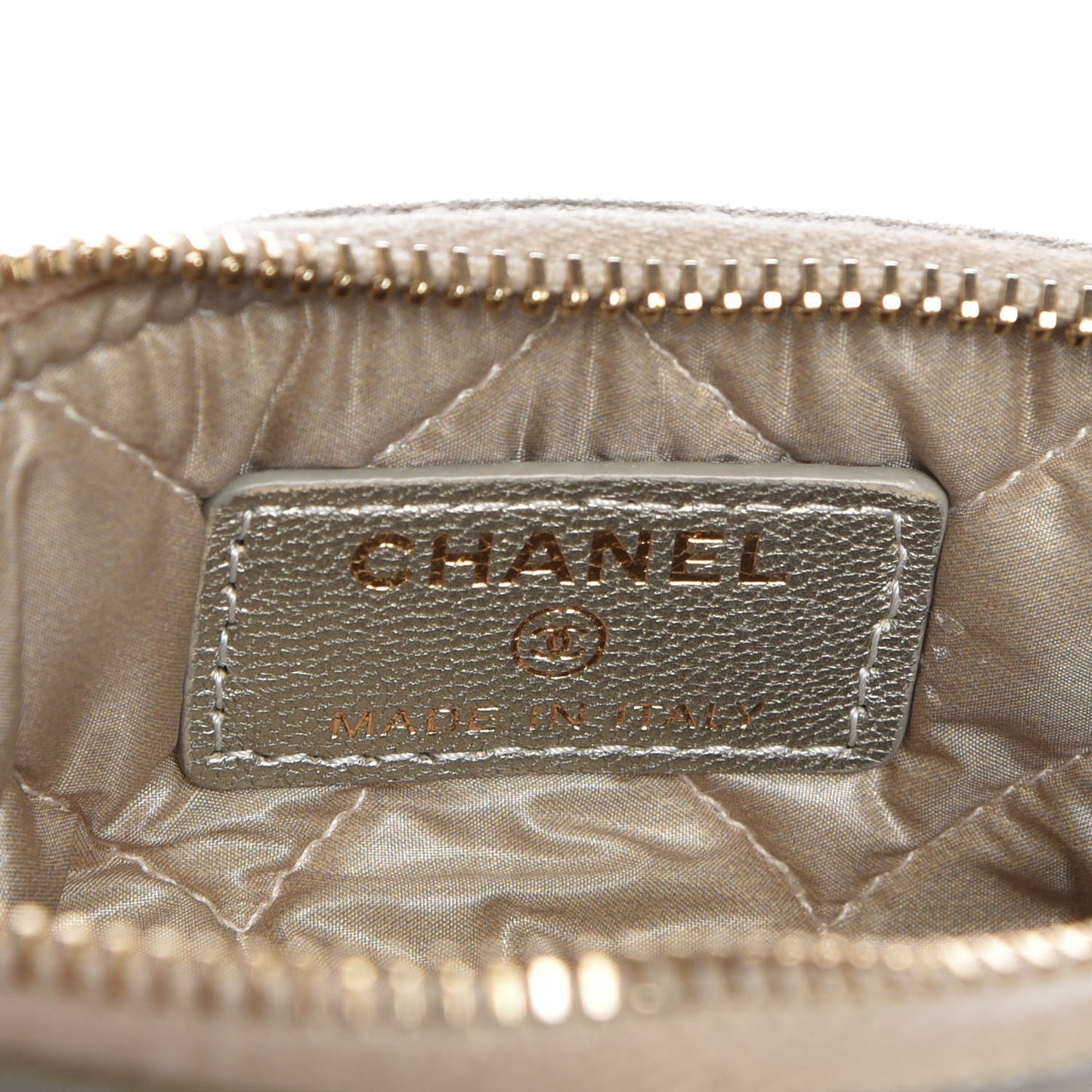 Metallic Sheepskin Chevron Quilted Small Vintage Mademoiselle Cosmetic Case Light Gold