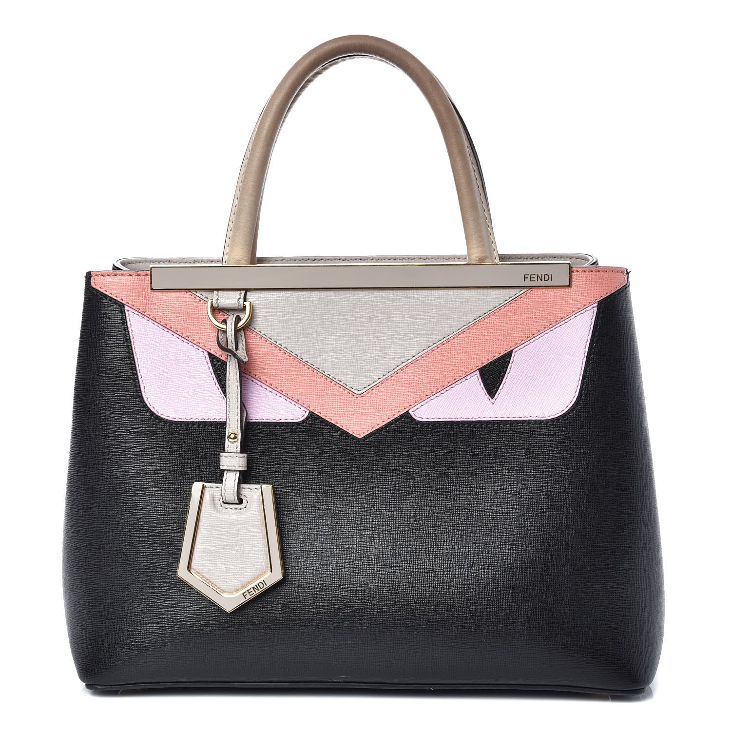 Fendi Vitello Elite Monster Petite 2Jours Tote Multicolor Black Grigio Polvere Multicolor 1 of 15