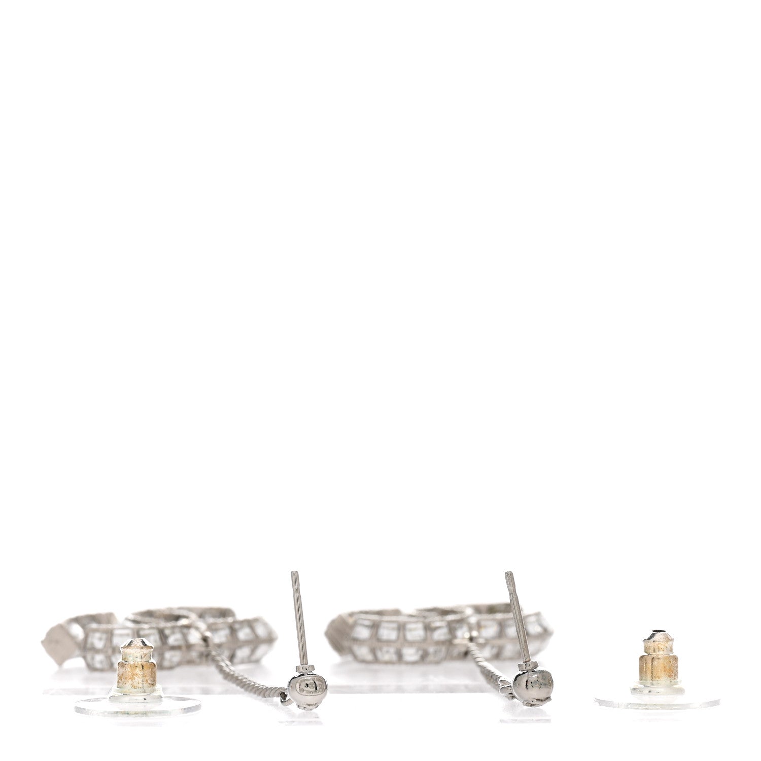 Chanel Baguette Crystal CC Drop Earrings Silver 3 of 5