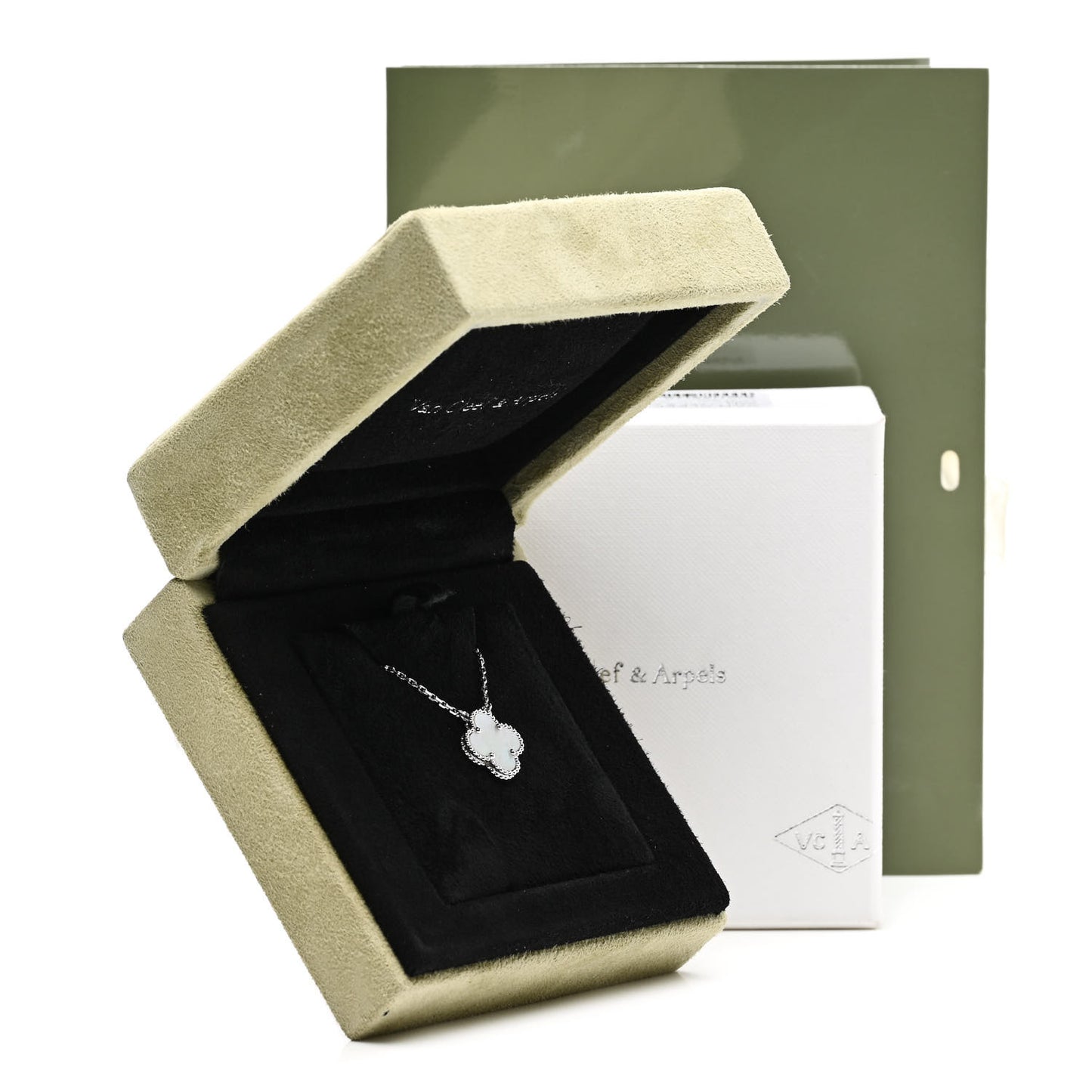 18K White Gold Mother of Pearl Vintage Alhambra Pendant Necklace
