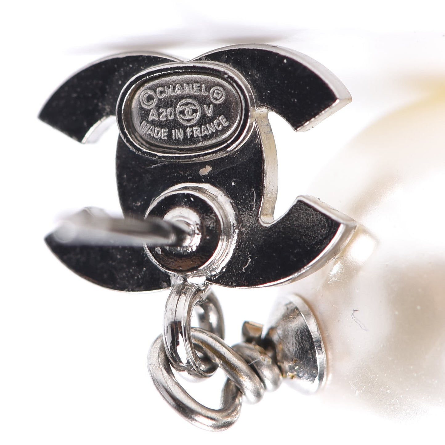 Crystal Pearl CC Drop Earrings Silver