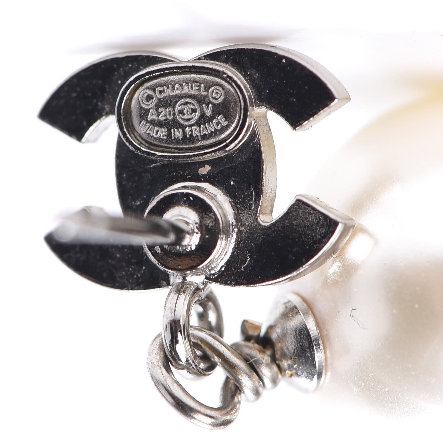 Chanel Crystal Pearl CC Drop Earrings Silver 4 of 4